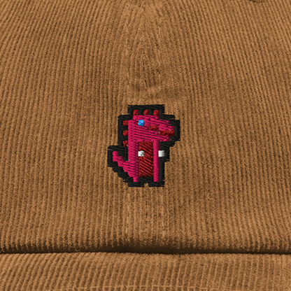 Pixel Dino Rot – Bestickte Cord Cap · Braun · Stick