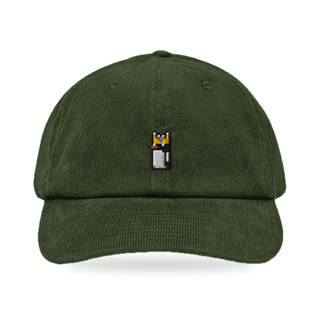 Pixel Pinguin Mit Krone – Bestickte Cord Cap · Grün · front
