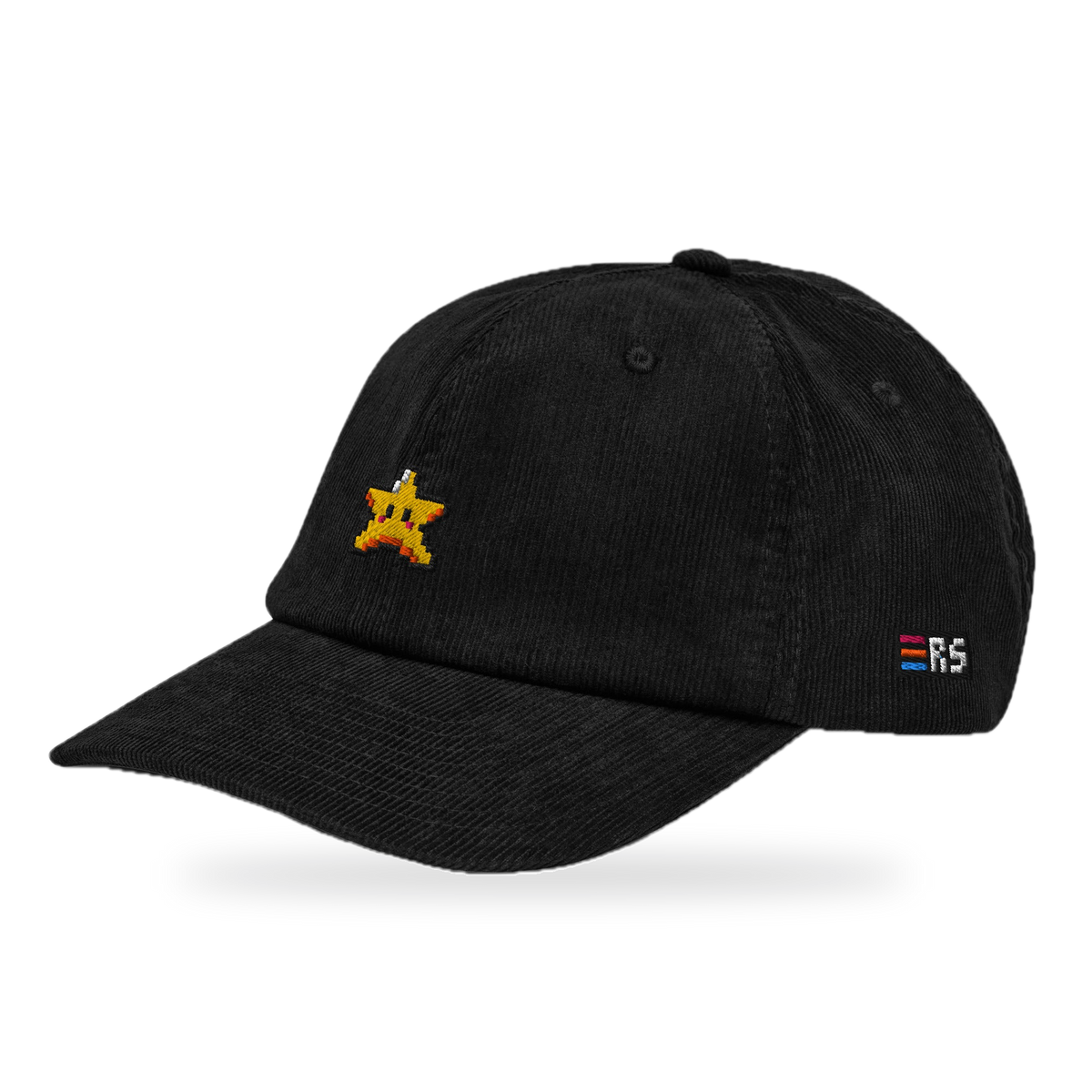 Pixel Stern – Bestickte Cord Cap · Schwarz · three_quarter