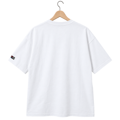 Pixel Alien Orange – Besticktes Bio Oversized T-Shirt · Weiß · Rückansicht