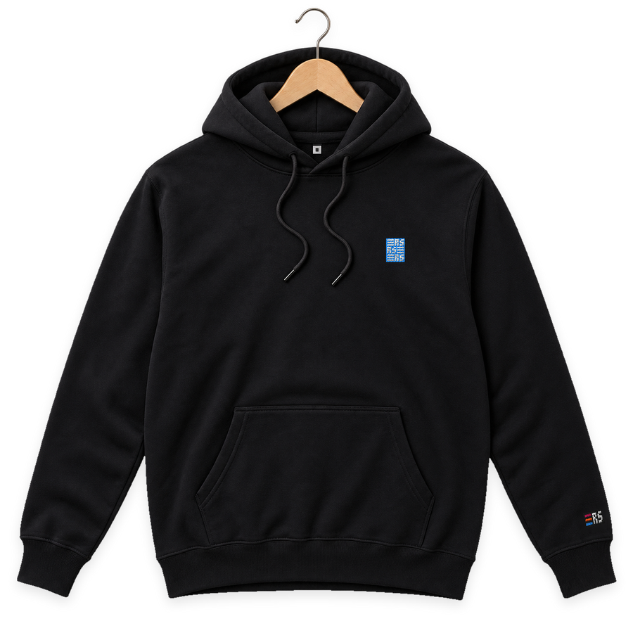 RS Monogram – Bestickter Bio Hoodie · Schwarz · Bügel A