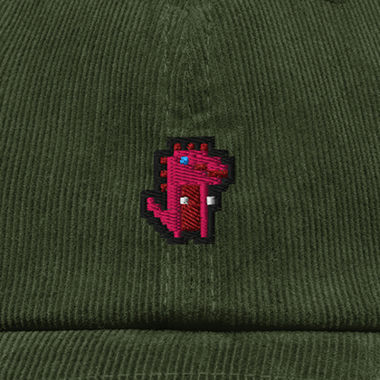 Pixel Dino Rot – Bestickte Cord Cap · Grün · Stick