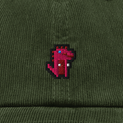 Pixel Dino Rot – Bestickte Cord Cap · Grün · Stick