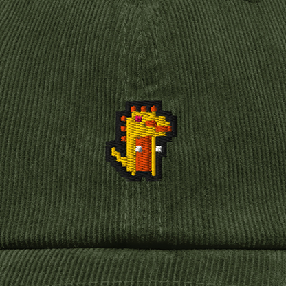 Pixel Dino Orange – Bestickte Cord Cap · Grün · Stick