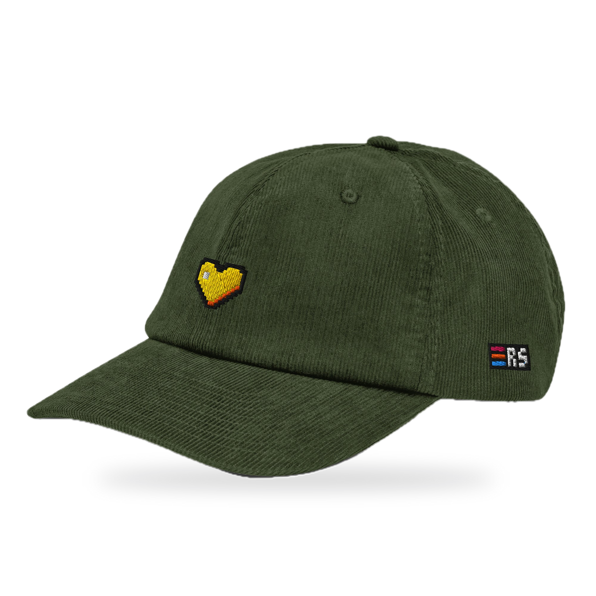 Pixel Herz Orange – Bestickte Cord Cap · Grün · three_quarter