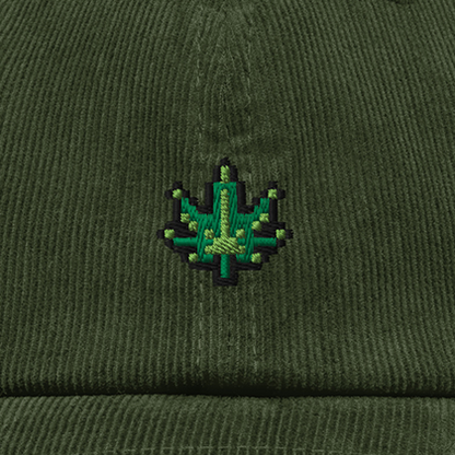 Pixel Cannabis – Bestickte Cord Cap · Grün · Stick