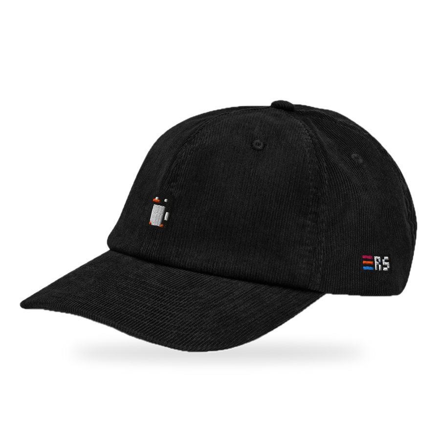 Pixel Pinguin – Bestickte Cord Cap · Schwarz · three_quarter
