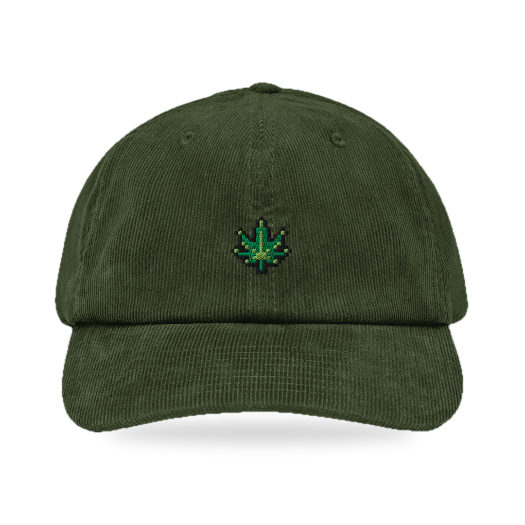 Pixel Cannabis – Bestickte Cord Cap · Grün · front