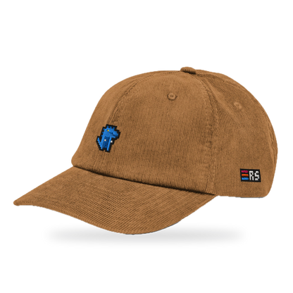 Pixel Dino Blau – Bestickte Cord Cap · Braun · three_quarter