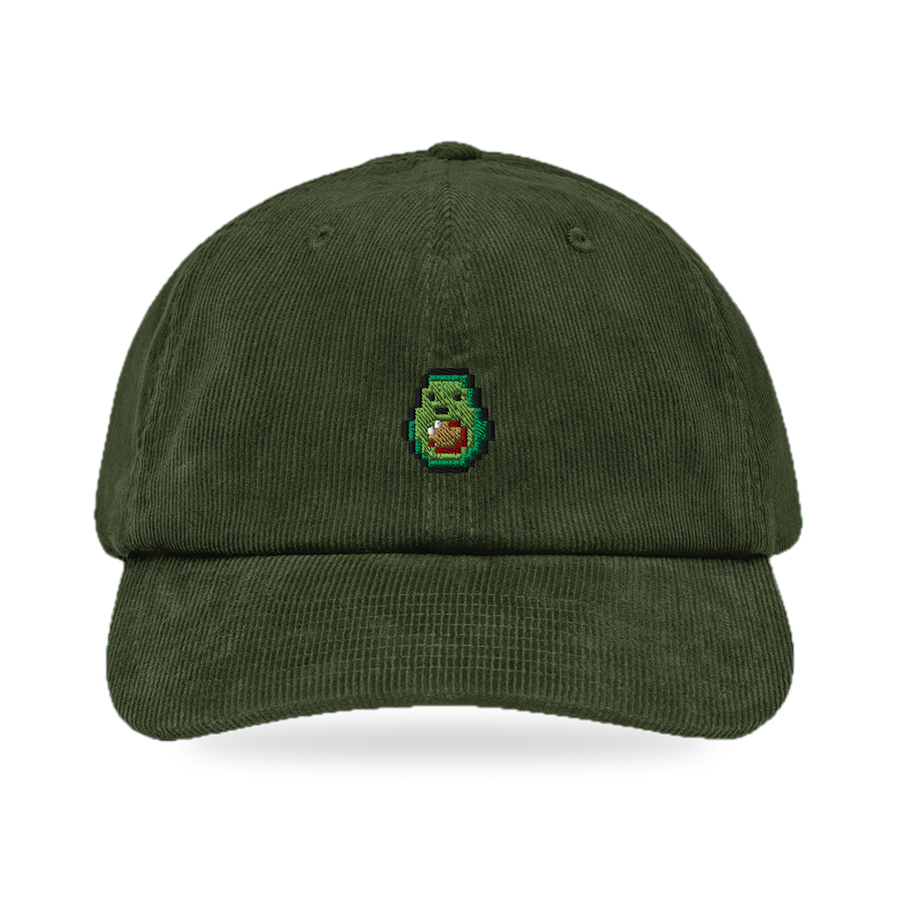 Pixel Avocado – Bestickte Cord Cap · Grün · front