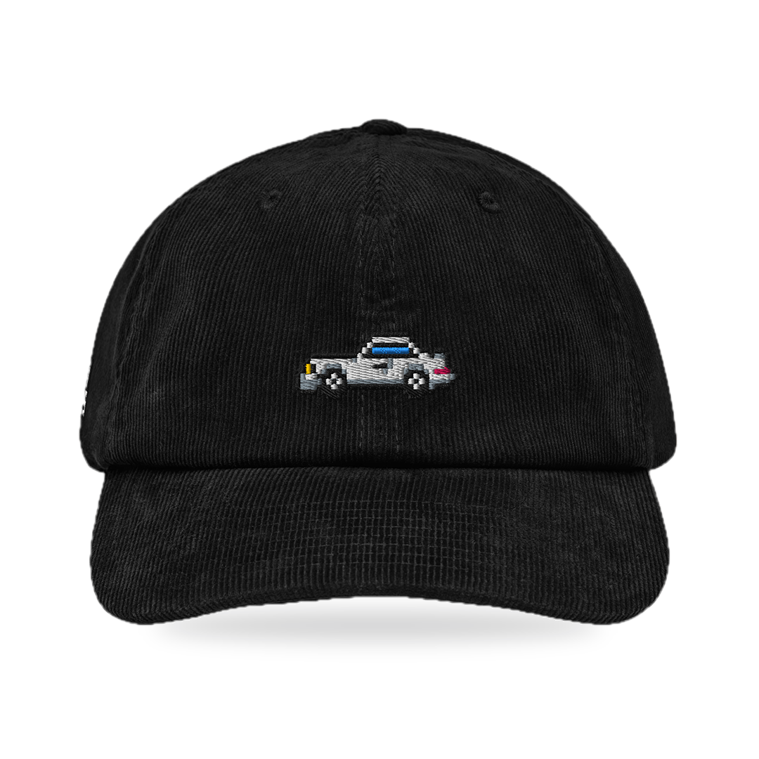 Pixel Sportwagen weiß – Bestickte Cord Cap · Schwarz · front
