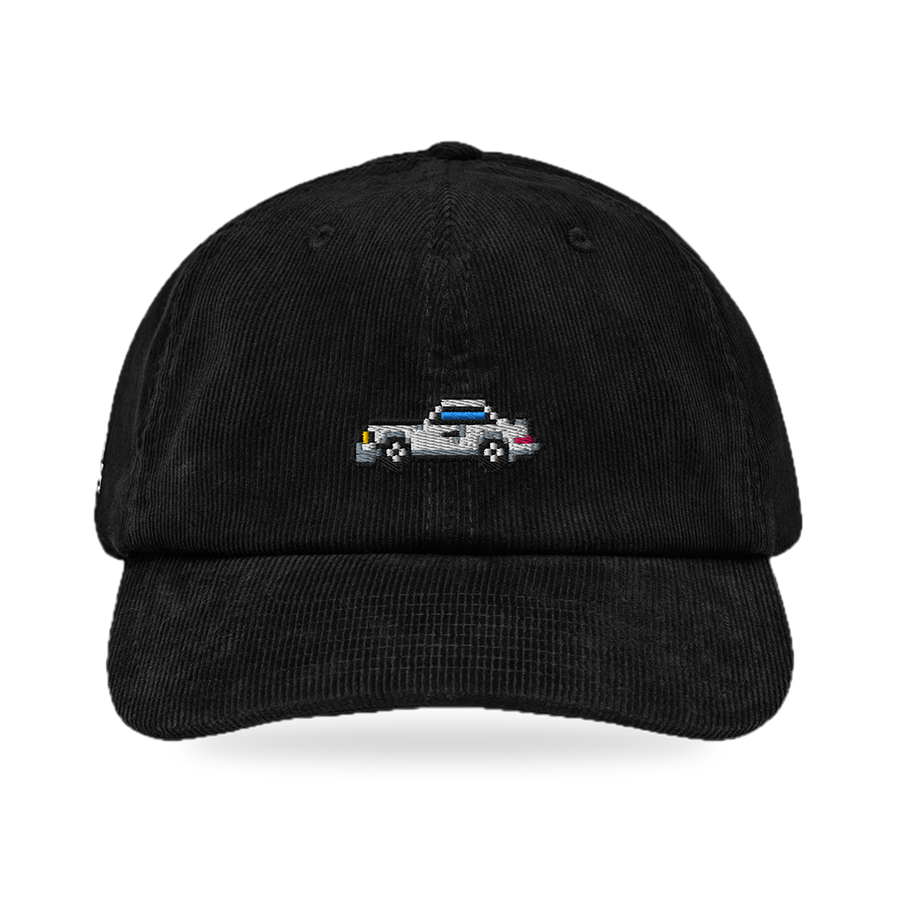 Pixel Sportwagen weiß – Bestickte Cord Cap · Schwarz · front