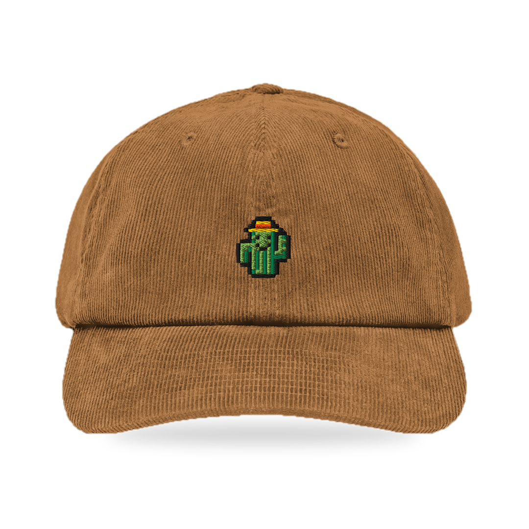 Pixel Kaktus – Bestickte Cord Cap · Braun · front