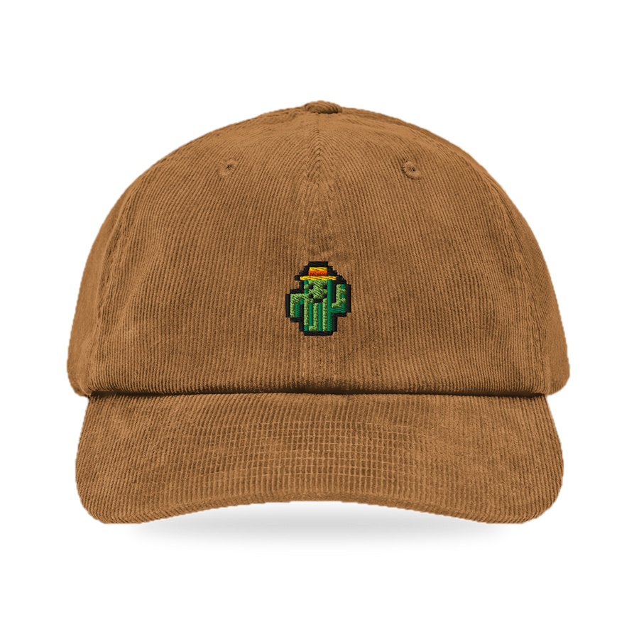 Pixel Kaktus – Bestickte Cord Cap · Braun · front