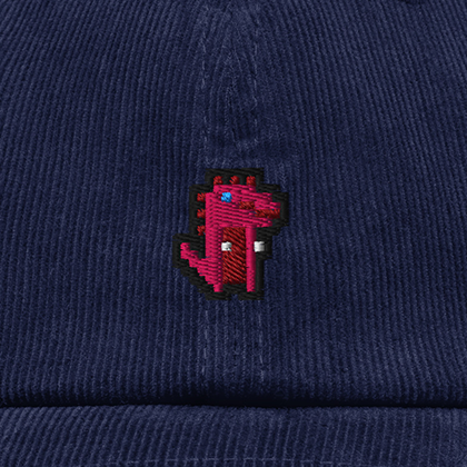 Pixel Dino Rot – Bestickte Cord Cap · Blau · Stick