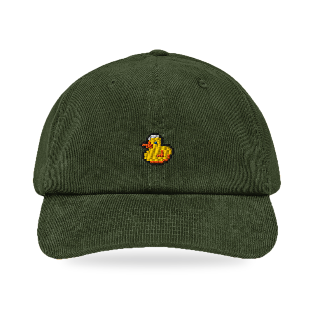 Pixel Ente – Bestickte Cord Cap · Grün · front