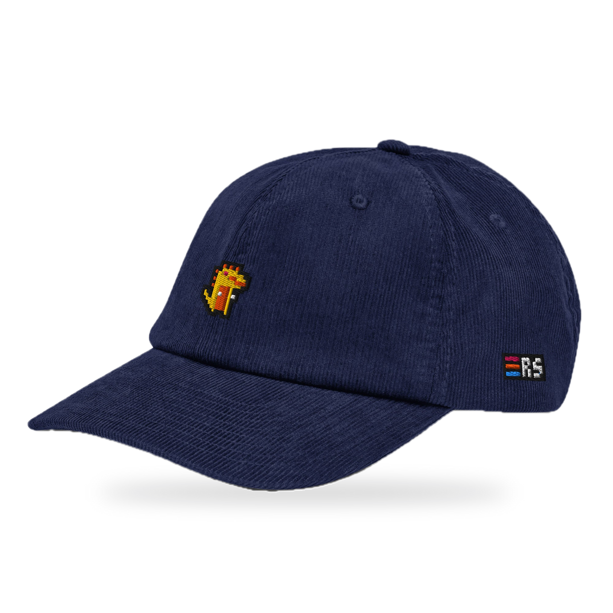 Pixel Dino Orange – Bestickte Cord Cap · Blau · three_quarter