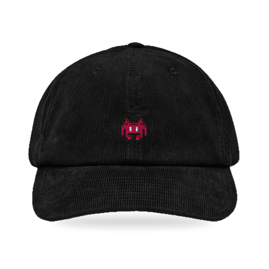 Pixel Alien Rot – Bestickte Cord Cap · Schwarz · front