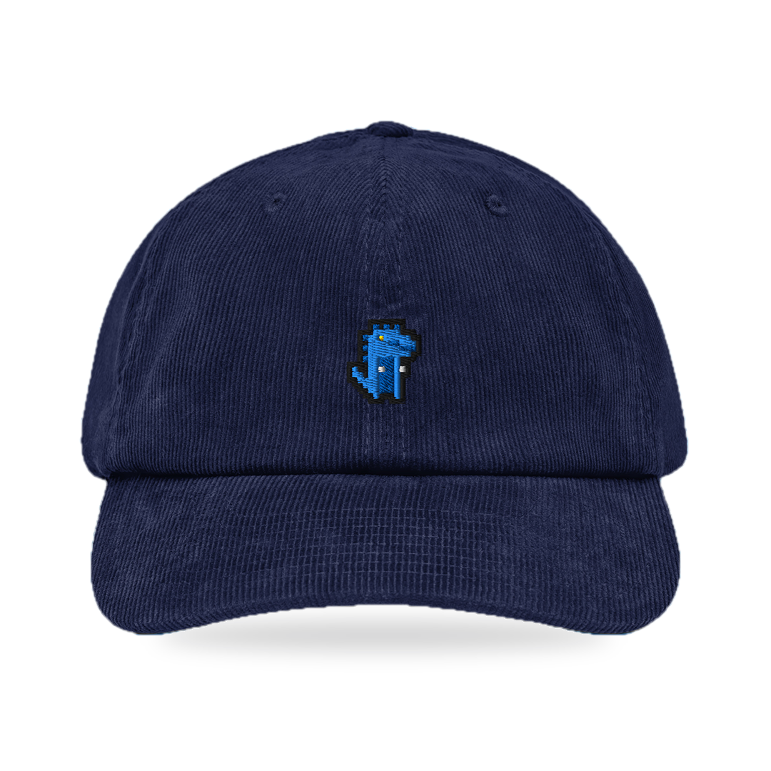 Pixel Dino Blau – Bestickte Cord Cap · Blau · front