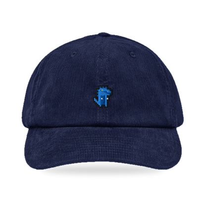 Pixel Dino Blau – Bestickte Cord Cap · Blau · front