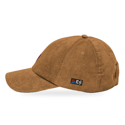 Pixel Dino Rot – Bestickte Cord Cap · Braun · side