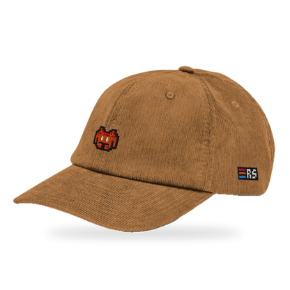 Pixel Alien Orange – Bestickte Cord Cap · Braun · three_quarter
