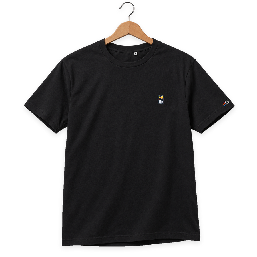 Pixel Pinguin Mit Krone – Besticktes Bio T-Shirt · Schwarz · Bügel A