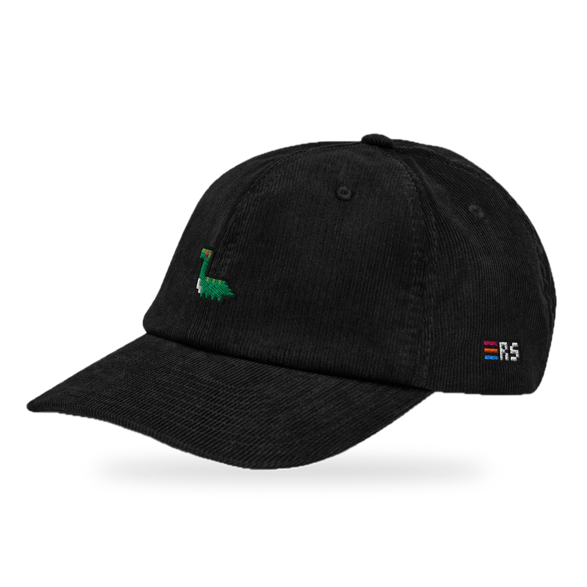 Pixel Dino – Bestickte Cord Cap · Schwarz · three_quarter