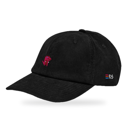 Pixel Dino Rot – Bestickte Cord Cap · Schwarz · three_quarter