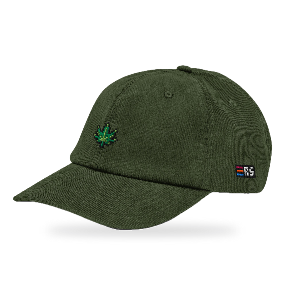Pixel Cannabis – Bestickte Cord Cap · Grün · three_quarter