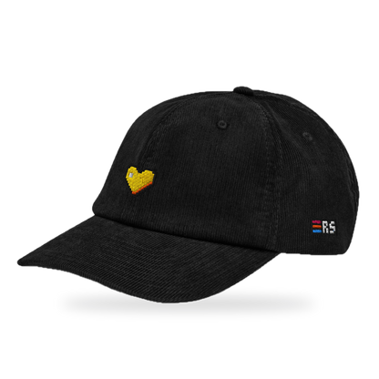 Pixel Herz Orange – Bestickte Cord Cap · Schwarz · three_quarter