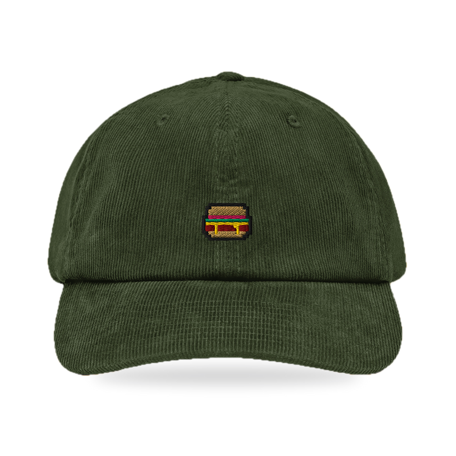 Pixel Burger – Bestickte Cord Cap · Grün · front