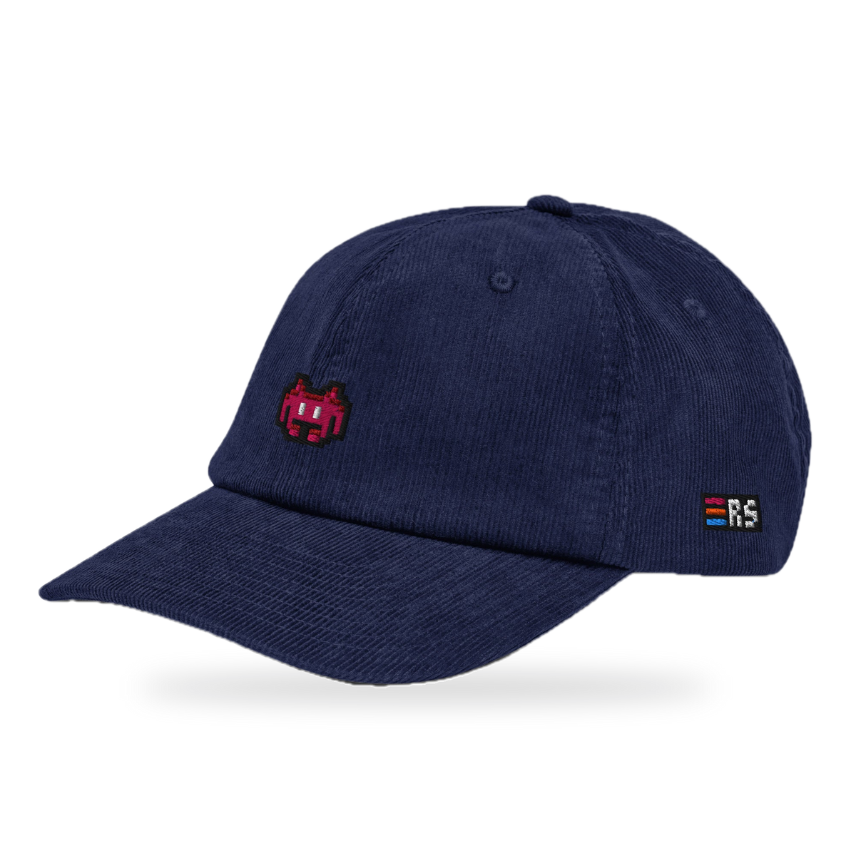 Pixel Alien Rot – Bestickte Cord Cap · Blau · three_quarter