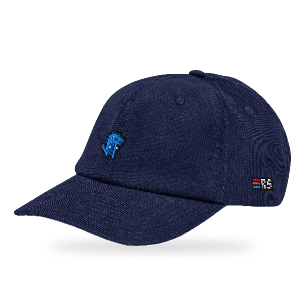 Pixel Dino Blau – Bestickte Cord Cap · Blau · three_quarter
