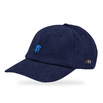 Pixel Dino Blau – Bestickte Cord Cap · Blau · three_quarter