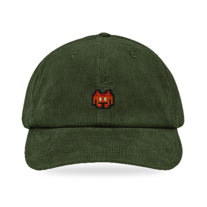 Pixel Alien Orange – Bestickte Cord Cap · Grün · front