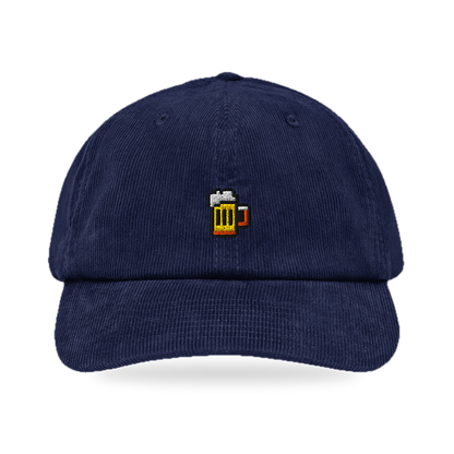 Pixel Bier – Bestickte Cord Cap · Blau · Front · freigestellt