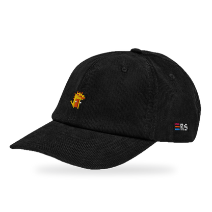 Pixel Dino Orange – Bestickte Cord Cap · Schwarz · three_quarter