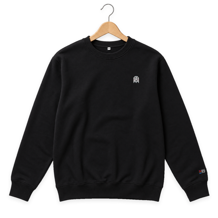 Pixel Geist – Bestickter Bio Pullover · Schwarz · Bügel A
