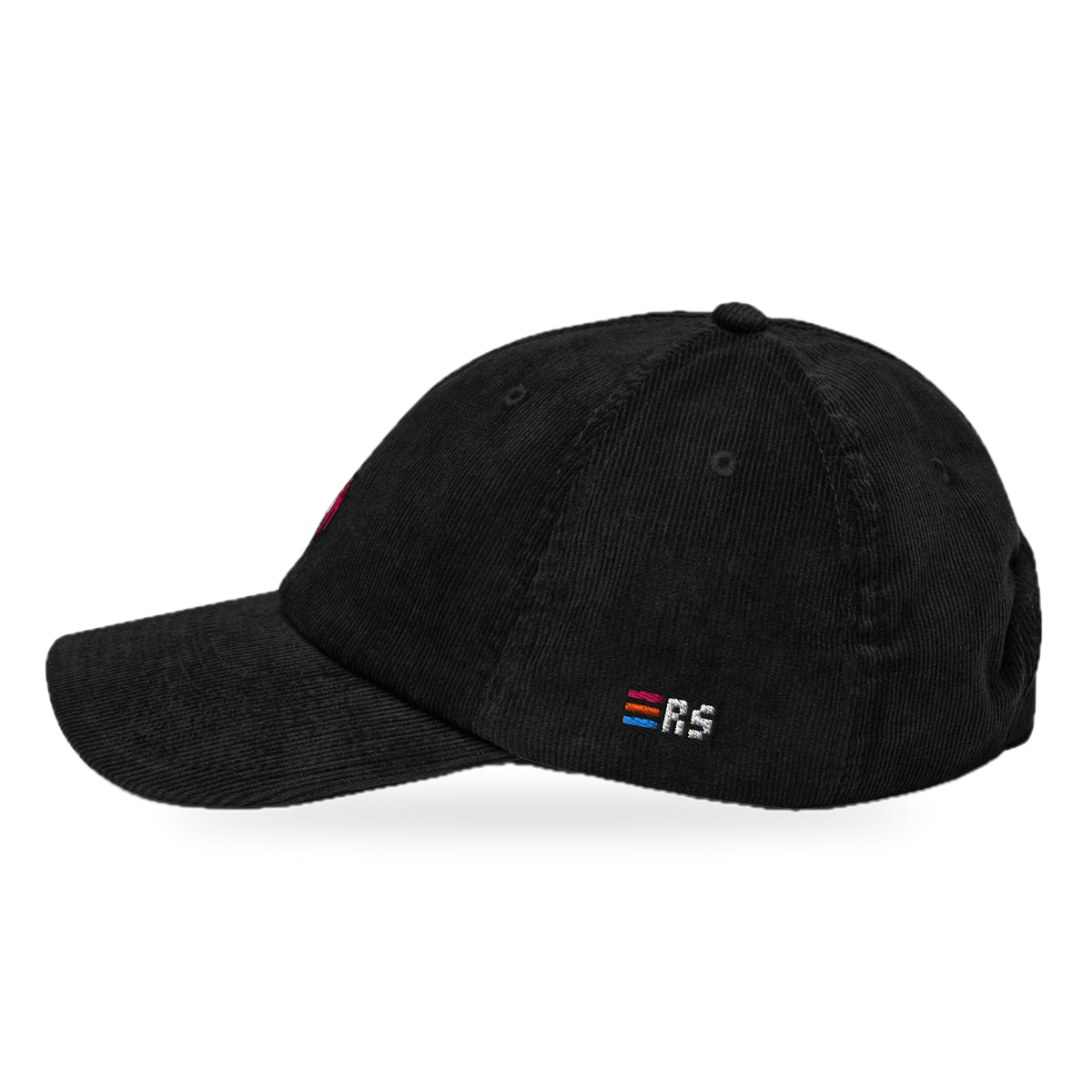 Pixel Alien Rot – Bestickte Cord Cap · Schwarz · side