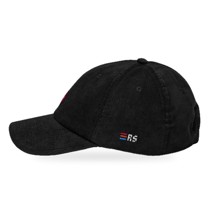 Pixel Alien Rot – Bestickte Cord Cap · Schwarz · side