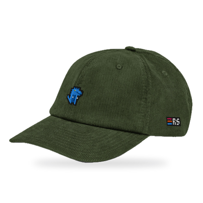 Pixel Dino Blau – Bestickte Cord Cap · Grün · three_quarter
