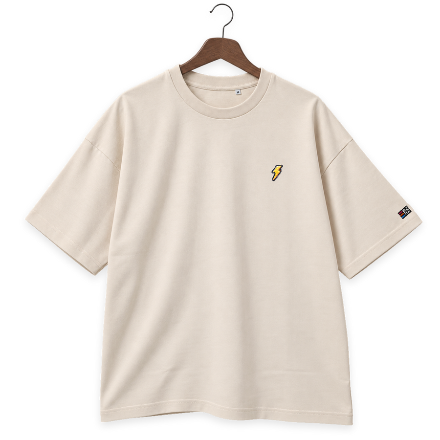 Pixel Blitz – Besticktes Bio Oversized T-Shirt · Beige · Bügel B