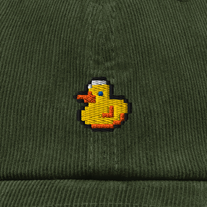 Pixel Ente – Bestickte Cord Cap · Grün · Stick