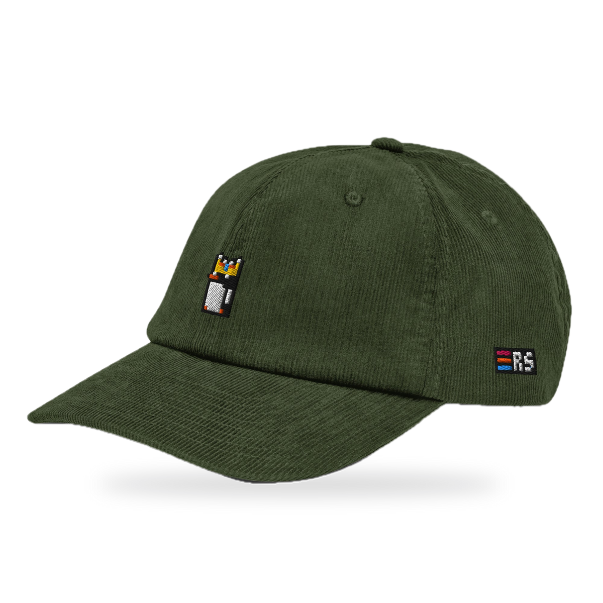 Pixel Pinguin Mit Krone – Bestickte Cord Cap · Grün · three_quarter
