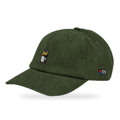 Pixel Pinguin Mit Krone – Bestickte Cord Cap · Grün · three_quarter