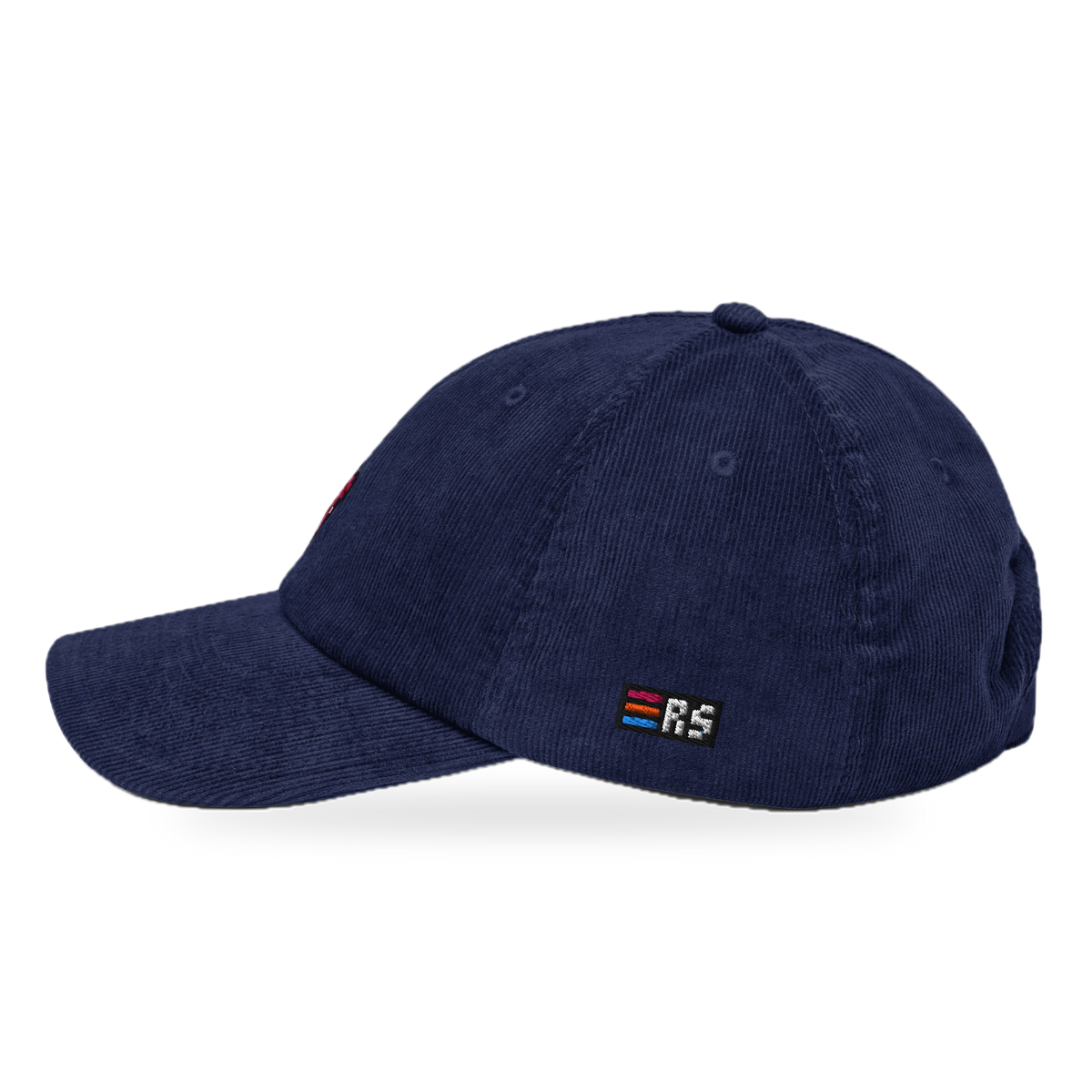 Pixel Dino Rot – Bestickte Cord Cap · Blau · side