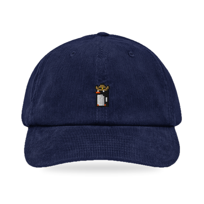 Pixel Pinguin Mit Cowboyhut – Bestickte Cord Cap · Blau · front