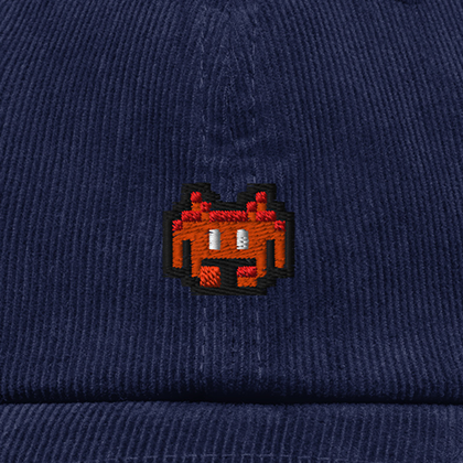 Pixel Alien Orange – Bestickte Cord Cap · Blau · Stick