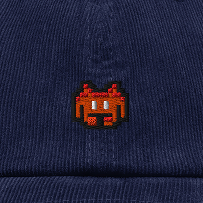 Pixel Alien Orange – Bestickte Cord Cap · Blau · Stick